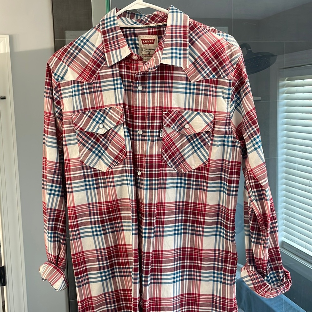 Levi red white and blue button up